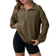 thumbnail image 1 of Erwazi Womens Half Zip Pullover Top Waffle Long Sleeve Lapel Functional Pocket Work To Weekend Versatile Blouses, 1 of 8