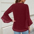 thumbnail image 3 of Meichang Clearance Womens Tops Ruffle 3/4 Sleeve Notch V Neck Double Layers Mesh Shirts Dressy Casual Flowy Blouses for Work, 3 of 7
