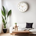 thumbnail image 3 of REGALWOVEN Simple Wall Clock, Big Arabic Numerals, Silent Non-Ticking Modern Battery Operated, Classic Decorative for Home White and Gold 12 x 12 x 1.6 Inch, 3 of 6