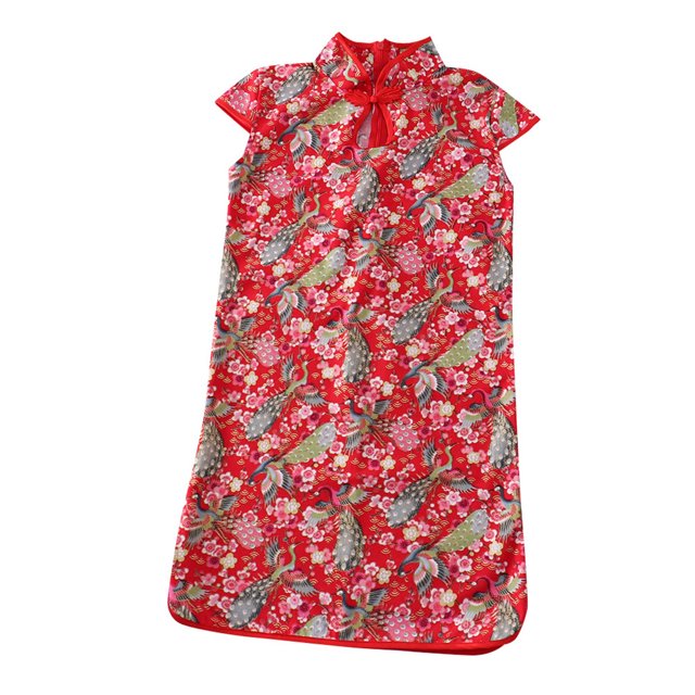 LUOGENLI Robe Été Filles Qipao Cheongsam Enfant Robe Enfants Jupe Ensemble Tang Robe pour Filles Longueur Genou Travail Rouge 4-5 Ans