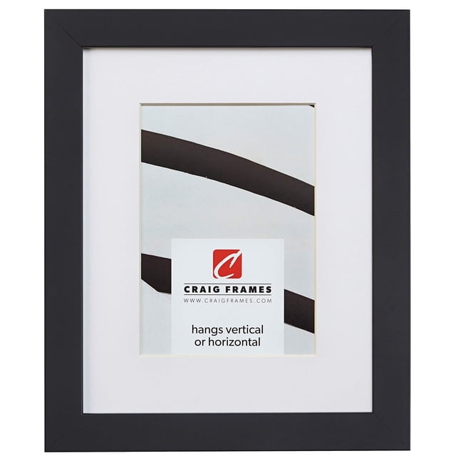 Craig Frames Essentials, Modern 1 Inch Wide 11 x 14 Inch Black Picture Frame Matted to Display an 8 x 10 Inch Photo