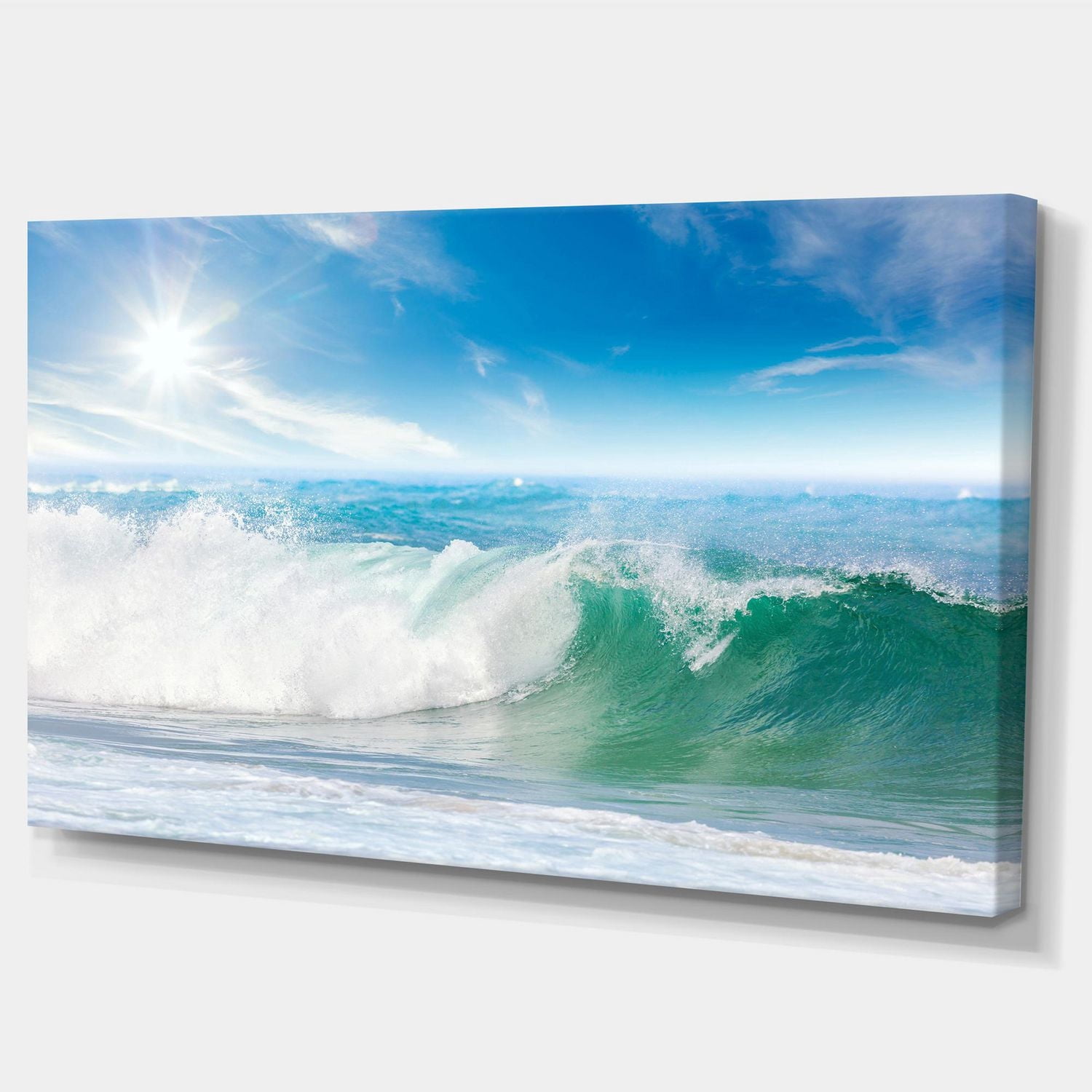 Designart Vagues blanches et bleues sous le soleil Art mural sur toile