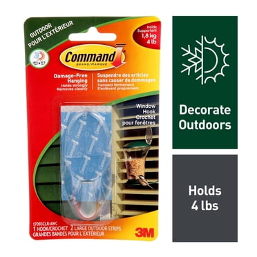 Command Outdoor Hook, Large, Clear, Window Hook, 1 Pack