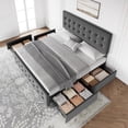 thumbnail image 4 of Bed Frame with 4 Storage Drawers and Adjustable Headboard, Upholstered Mattress Foundation with Skin-Frienly Linen, No Box Spring Needed, 4 of 9