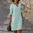 thumbnail image 4 of Pisexur Robe Chemise en Coton pour Femmes Été Décontractée à Manches Courtes Boutonnée Chemise de Plage de Couverture avec Poches, 4 of 9