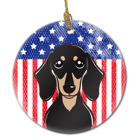 Caroline's Treasures Drapeau Américain et Ornement en Céramique Dachshund Lisse Noir et Beige