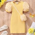 thumbnail image 1 of RXIRUCGD Robe Sac à Bulles Légère à Manches Courtes à Col Rond de Couleur Unie pour Petites et Moyennes Filles ( Jaune, Taille : 5 Ans ), 1 of 8