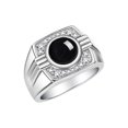 thumbnail image 3 of RYLOS Mens Rings 14K White Gold Designer Round Gemstone &  Sparkling Diamond Ring Cabochon Onyx October Birthstone Rings For Men, Men's Rings, Gold Rings Sizes 8 - 13, 3 of 7