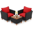 thumbnail image 2 of Costway Ensemble de Mobilier d'Extérieur en Rotin pour Patio 3 Pcs Dessus de Table en Bois Sofa Coussiné Rouge, 2 of 10