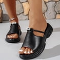 thumbnail image 2 of Black Ankle Strap Heels Wedge Heel Solid Color Mesh Embellished Plus Size Hollowed-Out Peep Toe Shoes Spring/Summer Style Trendy and Comfortable Slippers Women's Walking Shoes, 2 of 9