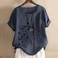 thumbnail image 2 of Dealovy Cotton Linen Tops for Women Crew Neck Short Sleeve Floral Embroidered T-Shirts Plus Size Tees, 2 of 5