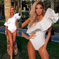 thumbnail image 3 of Women Ruffled One Shoulder Leotard Tops Party Jumpsuit Romper Bodycon Bodysuit, 3 of 5