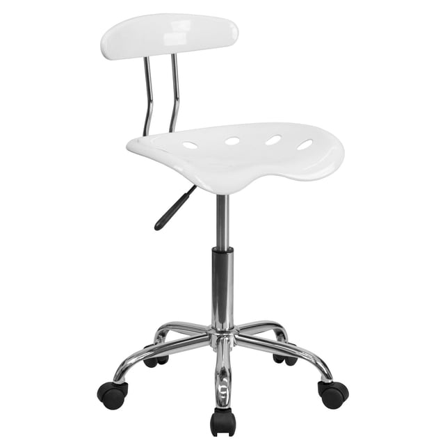 Vibrant White and Chrome Swivel Task Chair with Tractor Seat