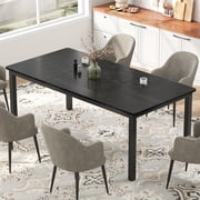 79 in Dining Table for 6, Farmhouse Wooden Kitchen Tables for Family, Rectangular Industrial Style Dining Room Table with Sturdy Metal Frame, Long Desk for Restaurant, Kitchen, Office,Black