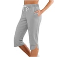 thumbnail image 1 of Timegard Capris Pants for Women Elastic Waist Drawstring Solid Color Casual Comfy Workout Cropped Pants, 1 of 8