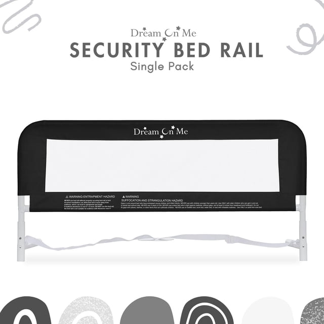 Dream On Me Lit de Sécurité en Maille Rail en Noir et Blanc pour Lits pour Tout-Petits, avec Panneau en Tissu Maillé Respirant, Bordure en Tissu Renforcé Noir avec Avertissements de Sécurité, Cadre en Métal Blanc et Sangles Ajustables pour une installation Sécuritaire Sans Outils.