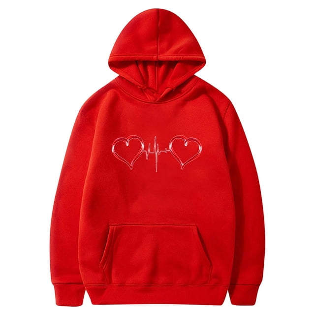 Birdeem Mode Saint-Valentin Couple Imprimé à Capuche Mode Polaire Poche Chandail Manteau