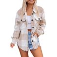 thumbnail image 1 of ORUYROP Womens Casual Plaid Shacket Button Down Long Sleeve Shirt, 1 of 5
