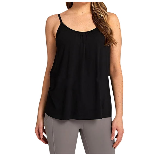 Hiiyo Women's Tank Top with Built-In Bra Adjustable Spaghetti Strap Camisole, Black L