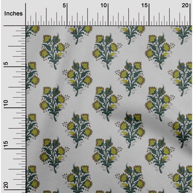 oneOone Polyester Lycra Fabric Leaves & Floral Block Printed Fabric 1 Yard 56 Inch Wide