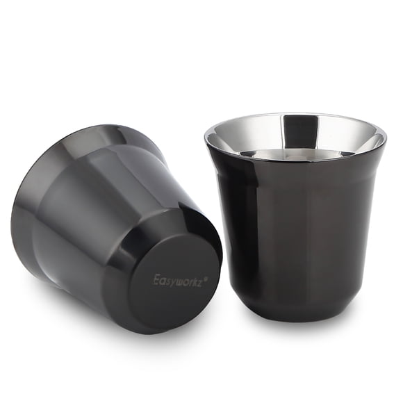 Easyworkz Stainless Steel Espresso Cup 2.5 oz Black Double Wall Insulated (Set of 2)