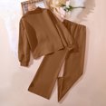 thumbnail image 4 of EGNMCR Long Sleeve Turndown Collar Set Children's Solid Color Long Sleeve Turn-Down Collar Button-Up Top With Elastic Waist And Pockets And Pants Set Girl polyester set, 4 of 8