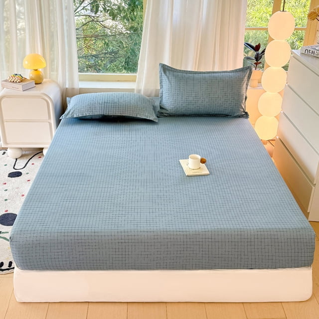 Birdeem Fitted Sheet, Bed Sheet with Soft Checkered Pattern, Elastic Deep Pocket Design for Non Slip Fit, 59x79 Inch Cotton Blend, Multiple Solid Colors