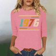 thumbnail image 1 of Uootdi Hauts pour Femmes Manches 3/4 Col Ras du Cou Imprimé Palmier Coucher de Soleil 1976 Coupe Décontractée T-Shirts Rétro Plage Vacances Cadeau, 1 of 5