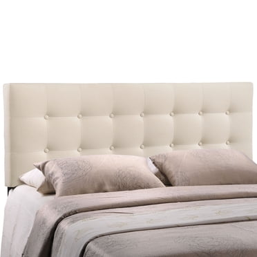 Modway Emily Tête de Lit Capitonnée à Boutons en Tissu de Lin, Format Grand Lit, Ivoire