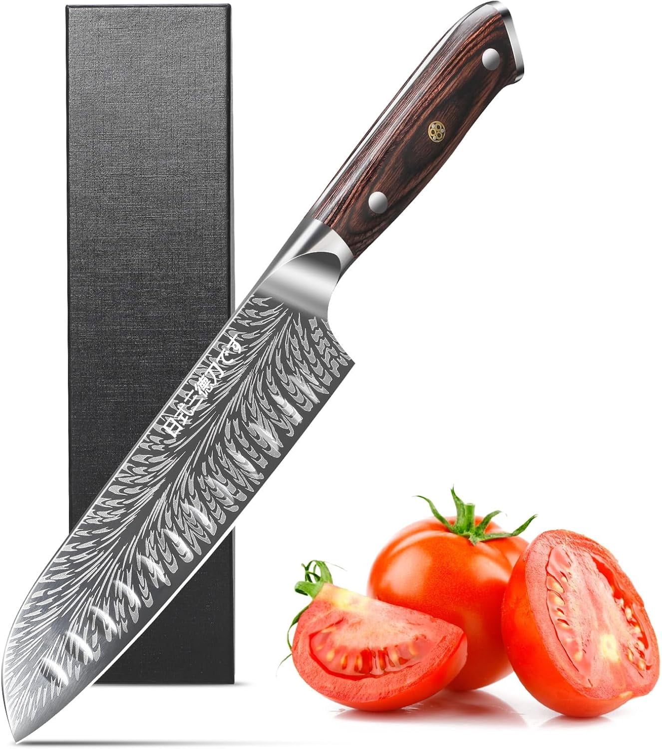 Plys Japanese Knife 7-Inch : Ultra Sharp Kitchen Knives, Professional Chef Knife, High Carbon Stainless Steel Santoku Knife, Solid Wood Handle