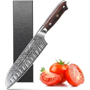 Plys Couteau japonais 7-Inch : Ultra Couteaux de cuisine pointus, couteau professionnel chef, couteau Santoku en acier inoxydable à haute teneur en carbone, poignée en bois massif
