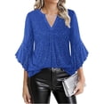 thumbnail image 3 of Yuyuzo Womens Tops 3/4 Sleeve Dressy Casual Sparkly Tunic Blouses Ruffle Loose Casual Layered V Neck Partywear Shirts, 3 of 7