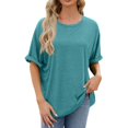thumbnail image 2 of asjyhkr T-Shirts pour Femmes Col Rond Manches Courtes à Revers Hauts d'Été Mode 2025 Chic T-Shirts Basiques, 2 of 7
