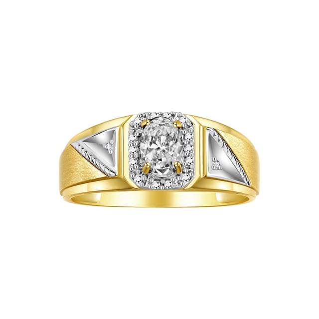 RYLOS Men's Rings 14K Yellow Gold Classic 7X5MM Oval Gemstone & Diamond Ring White Topaz April Birthstone Rings For Men Size 13