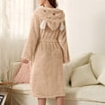 thumbnail image 2 of AherBiu Womens Robes Lightweight Fuzzy Fleece Warm Midi Bathrobe Soft Plush Belted Robe with Hood, 2 of 7