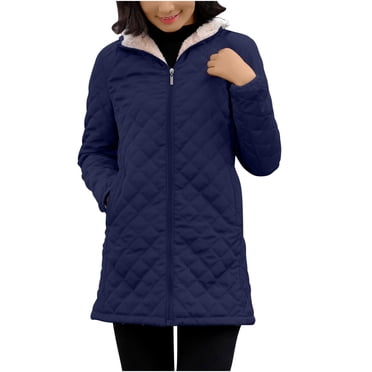 FAIWAD Women's Winter Coats Hooded Fleece Padded Zip Jackets Long Warm Slim Solid Color Overcoat