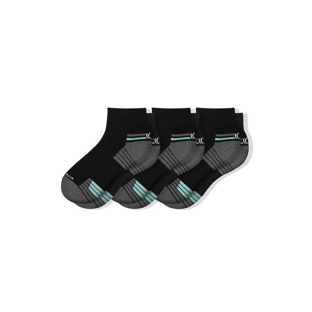 OTECKA Unisex Performance Quarter Socks with Moisture-Wicking - Cushion Comfort Quarter Socks, Black- 3 Packs, Large-X-Large