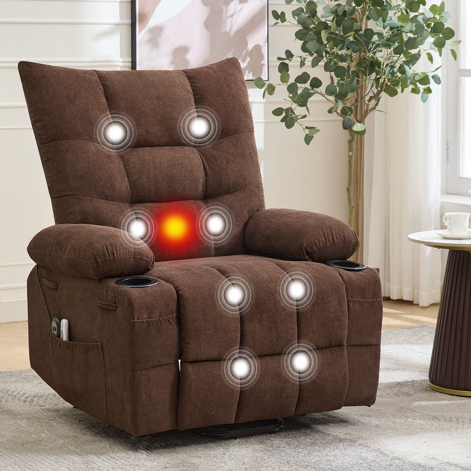 Ourlova Power Lift Recliner Chair - Electric Massage & Heat Recliner with 45° Assist Stand Swivel Rocker with Cup Holders