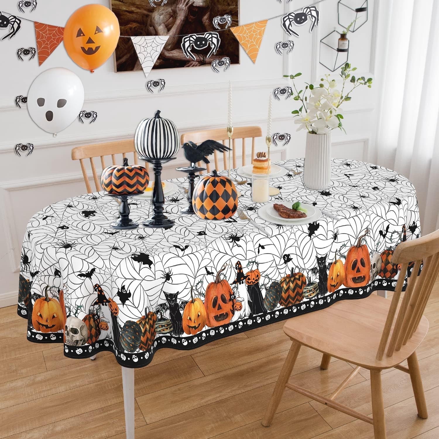 Oval Halloween Tablecloth 52 x 70 Inch, Halloween Spider Web Tablecloth Oval, Halloween Table Cloths Oval, Halloween Oval Table Cloth Decor