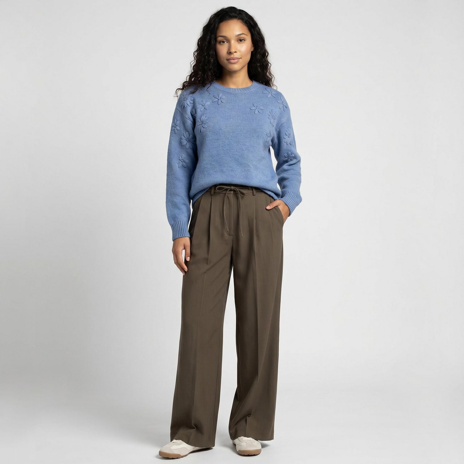Devoted Pantalon à jambes larges, plissé, nouer sur le devant, tailles TP TG