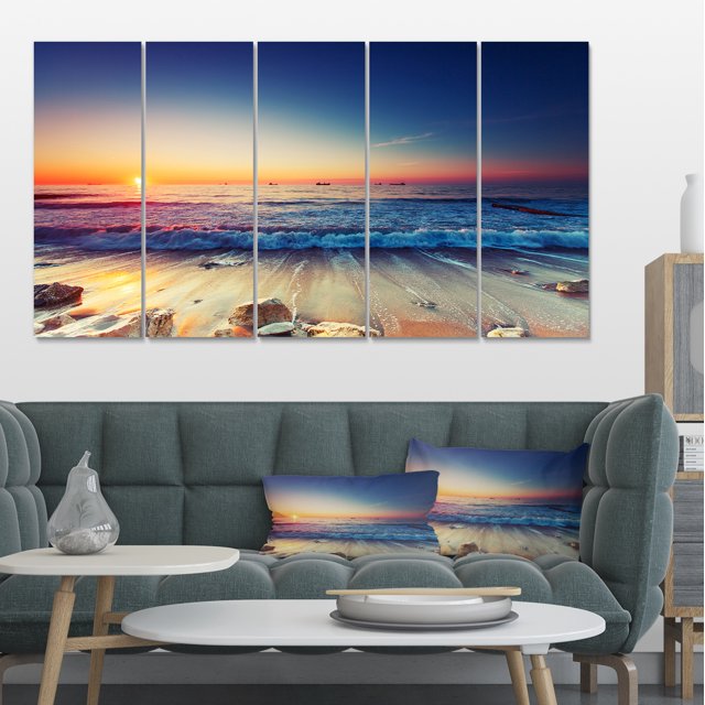 Beautiful Sunrise over Blue Sea - Seashore Canvas Art Print