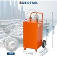 thumbnail image 3 of OUYAWEI Panier de Carburant et de Gaz de 45 Gallons avec Roues et Pompe Manuelle de Transfert, Réservoir de Stockage de Carburant Diesel avec 2 Roues en Caoutchouc Plein Sans Plat, Contenant de Carburant Essence Diesel [Tuyau de 9,8 Pi], Orange, 3 of 7