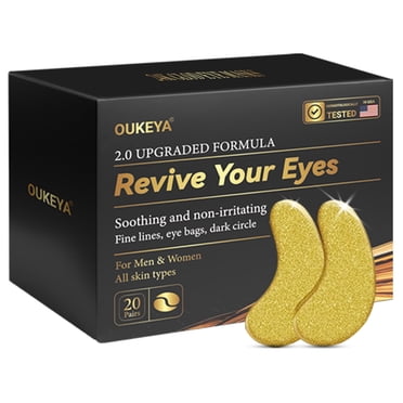 OUKEYA Masque pour les Yeux en Or 24K 20 Pcs, Patchs sous les Yeux pour Cernes, Poches, Rides, Soin Hydratant Anti-âge pour la Peau des Yeux