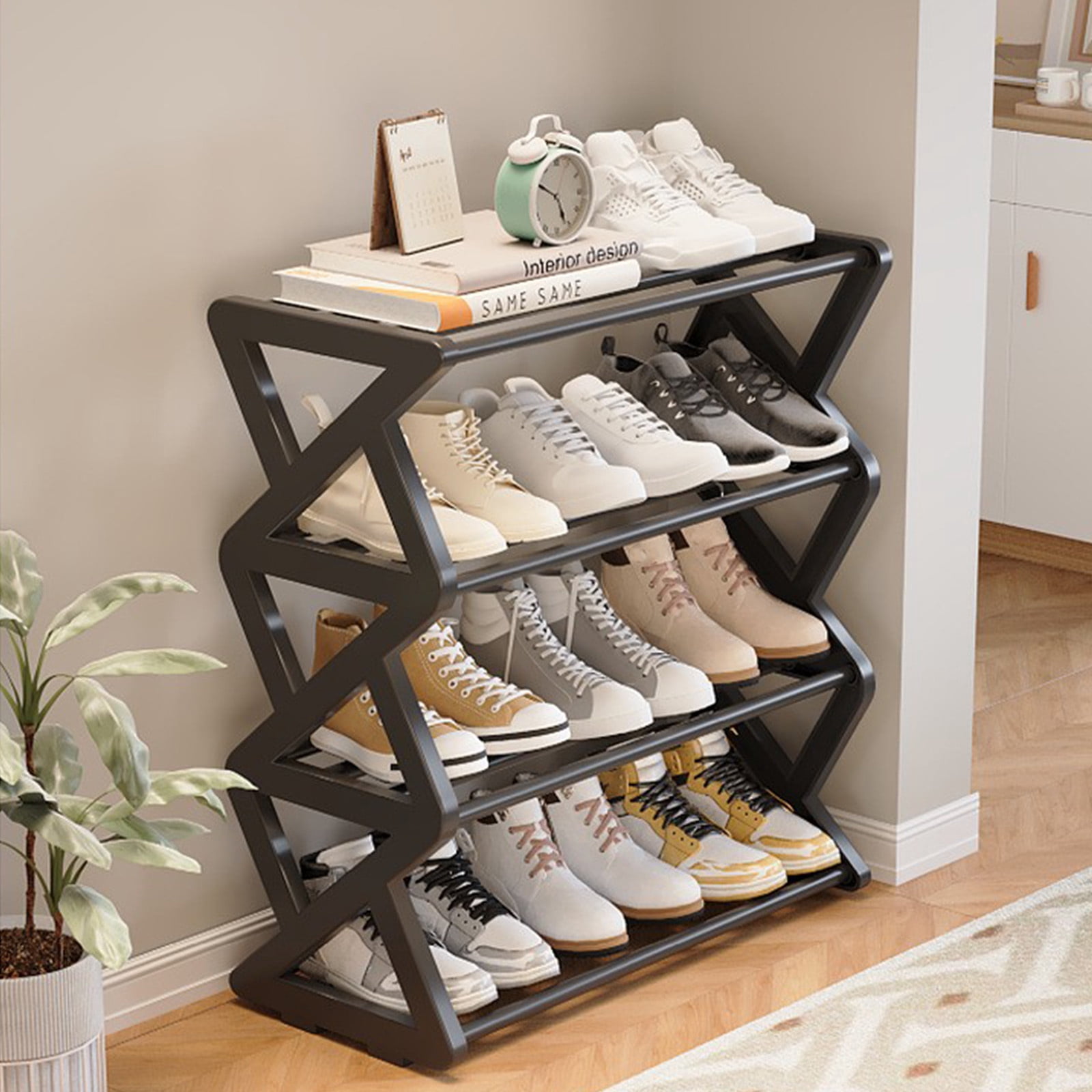 TopLLC Shoe Rack Organizer Shoe Rack Shoe Rack Organizer Four Tier Shoe Rack Daily Use Bedroom Closet Entryway Bedroom Shoe Rack