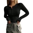 thumbnail image 1 of Long Sleeve Tee Shirts 2023 Long Sleeve Shirts for Women V Neck Henley Tops Slim Fit Basic Ribbed Knit Button down T Shirts Tops - Hontri, 1 of 5