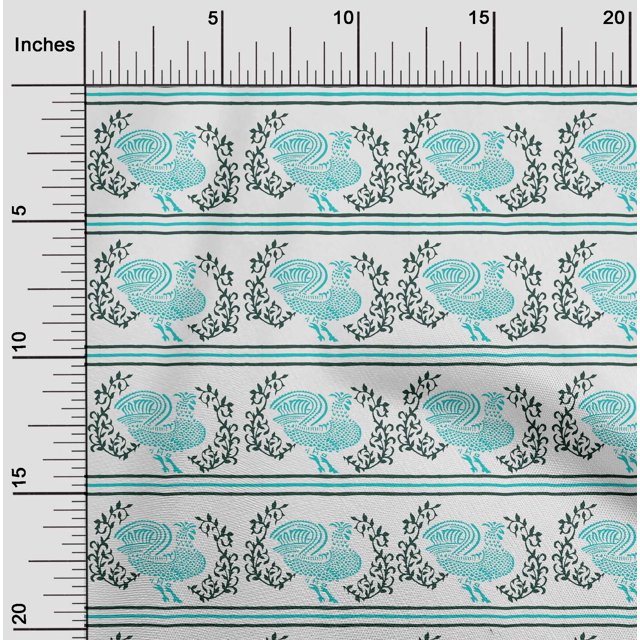 oneOone Cotton Silk Fabric Stripe|Leaves & Hen Block Print Fabric BTY 42 Inch Wide