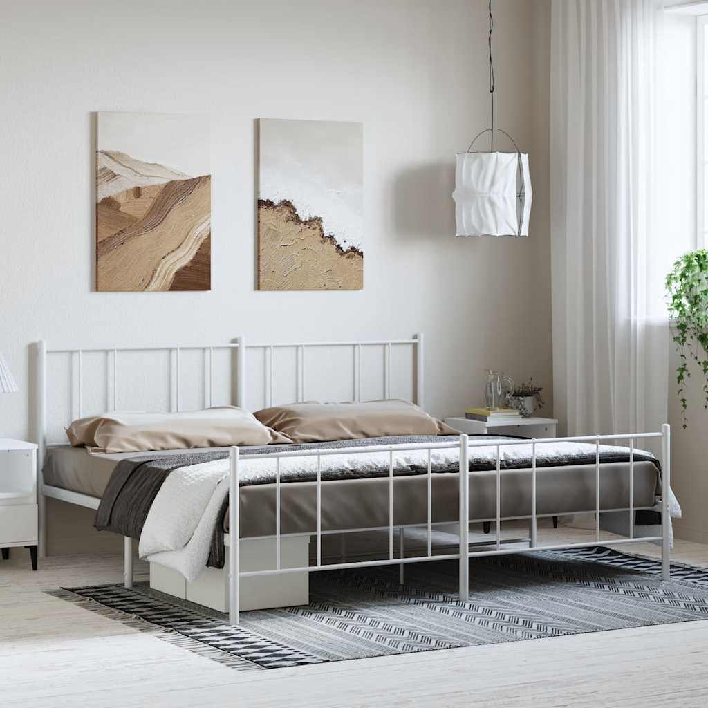 vidaXL Metal Bed Frame with Headboard and Footboard White 183x213 cm