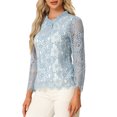 thumbnail image 4 of INSPIRE CHIC Women's Lace Top Long Sleeve Ruffled Neck Peplum Hem Floral Dressy Blouse M Blue, 4 of 8