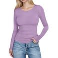 thumbnail image 1 of Hauts Ajustés Côtelés d'Automne - T-Shirt à Col Rond à Manches Longues Extensible, Décontracté, Basique pour Femmes, 1 of 7