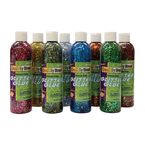 Chenille Kraft Glitter Chip Glue Set, 8 Assorted Colors, 8 oz Bottles
